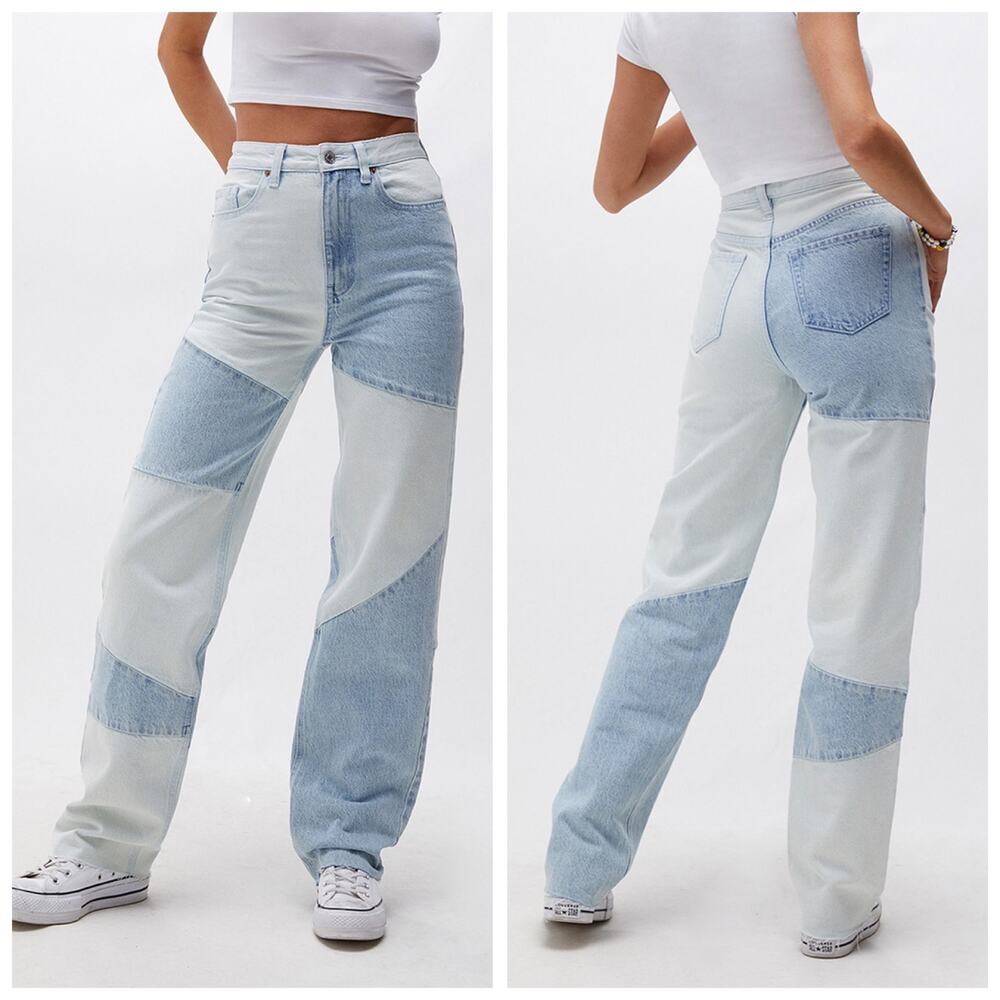 PacSun Light and Mid Blue Patchwork Boyfriend Jeans